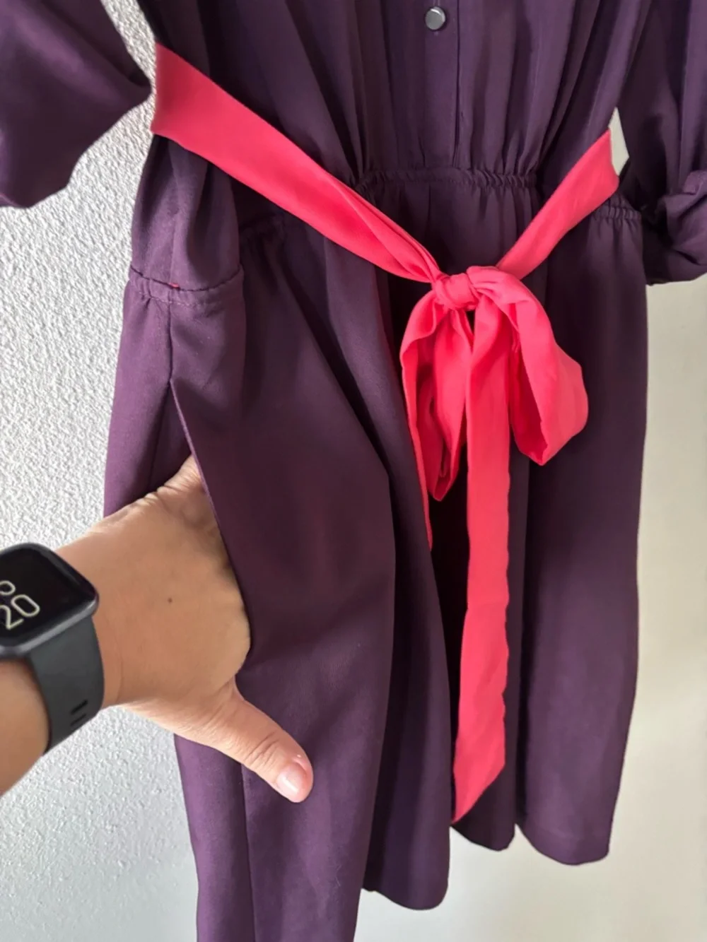 Express Plum Shirt Dress with Pink Sash - Picture 6 of 7